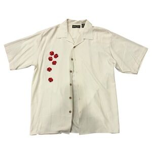 Bobby Chan Cream Silk Button Down Shirt with Red Dice Size M